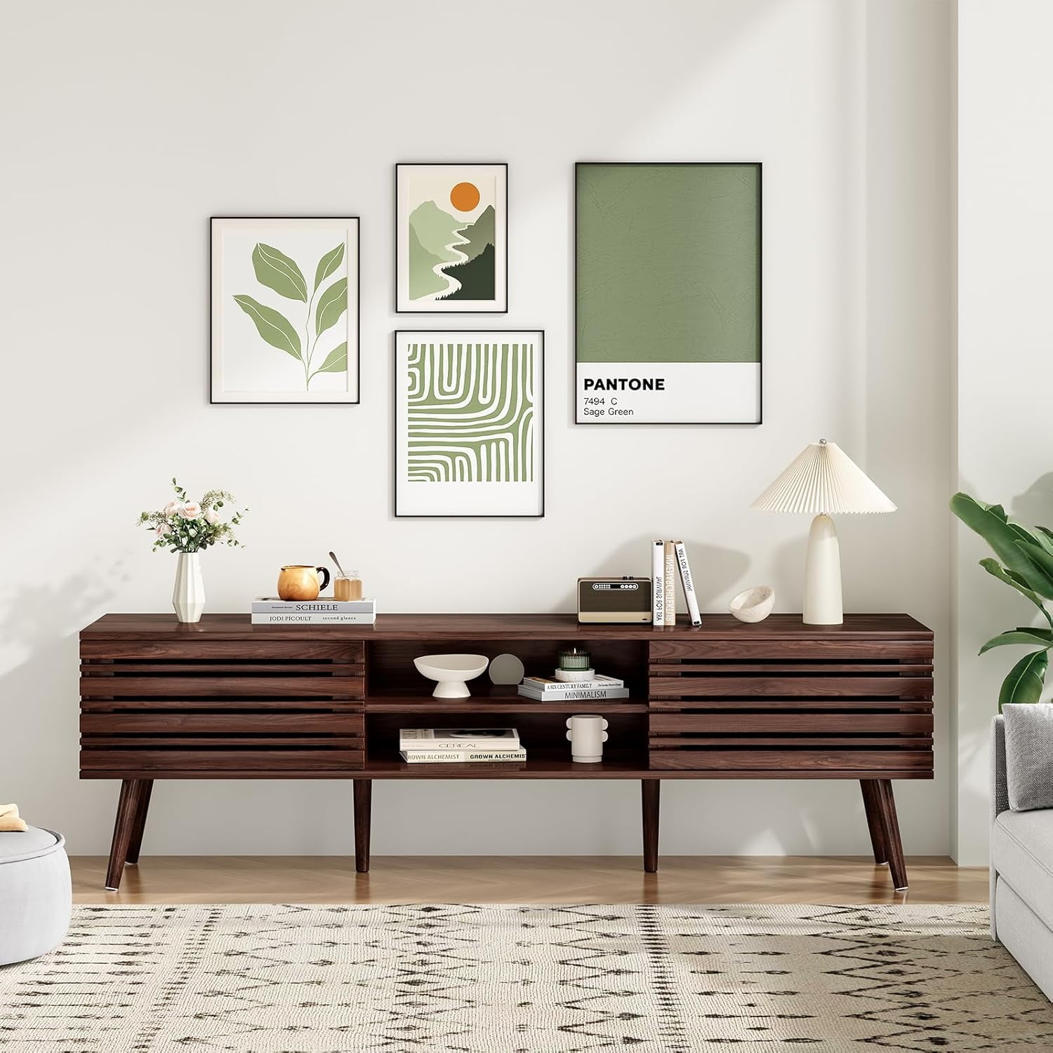 STARY Mid Century Modern TV Stands for up to 70" TV with Storage, Fluted Wood TV Stand for Living Room, Boho Media Console, Entertainment Center with Cable Management