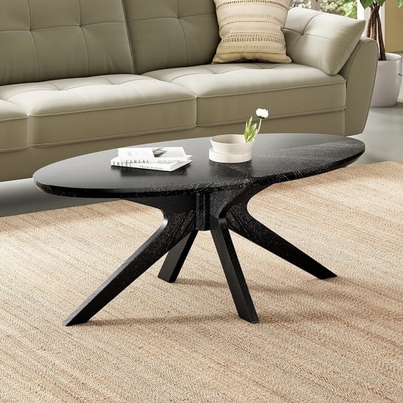 STARY Office Coffee Table, 47" Wood Coffee Tabletop with Wood Frame,Oval Coffee Table for Living Room,Bedroom,47 Inch,Black Tabletop and Frame