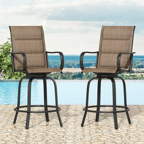 STARY Outdoor Bar Stools Set of 2, Swivel Patio Barstools with Padded Cotton,Ergonomic Comfort Bar Height Tall Outdoor Stools for Balcony,Brown