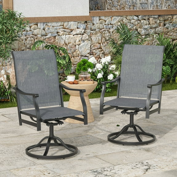 STARY Outdoor Dining Chairs Set of 2, 360°Swivel Patio Dining Chair with Textilene Fabric, Outdoor Metal Armchair All Weather Resistant, Ergonomic Comfort, Perfect for Patio, Backyard, Balcony
