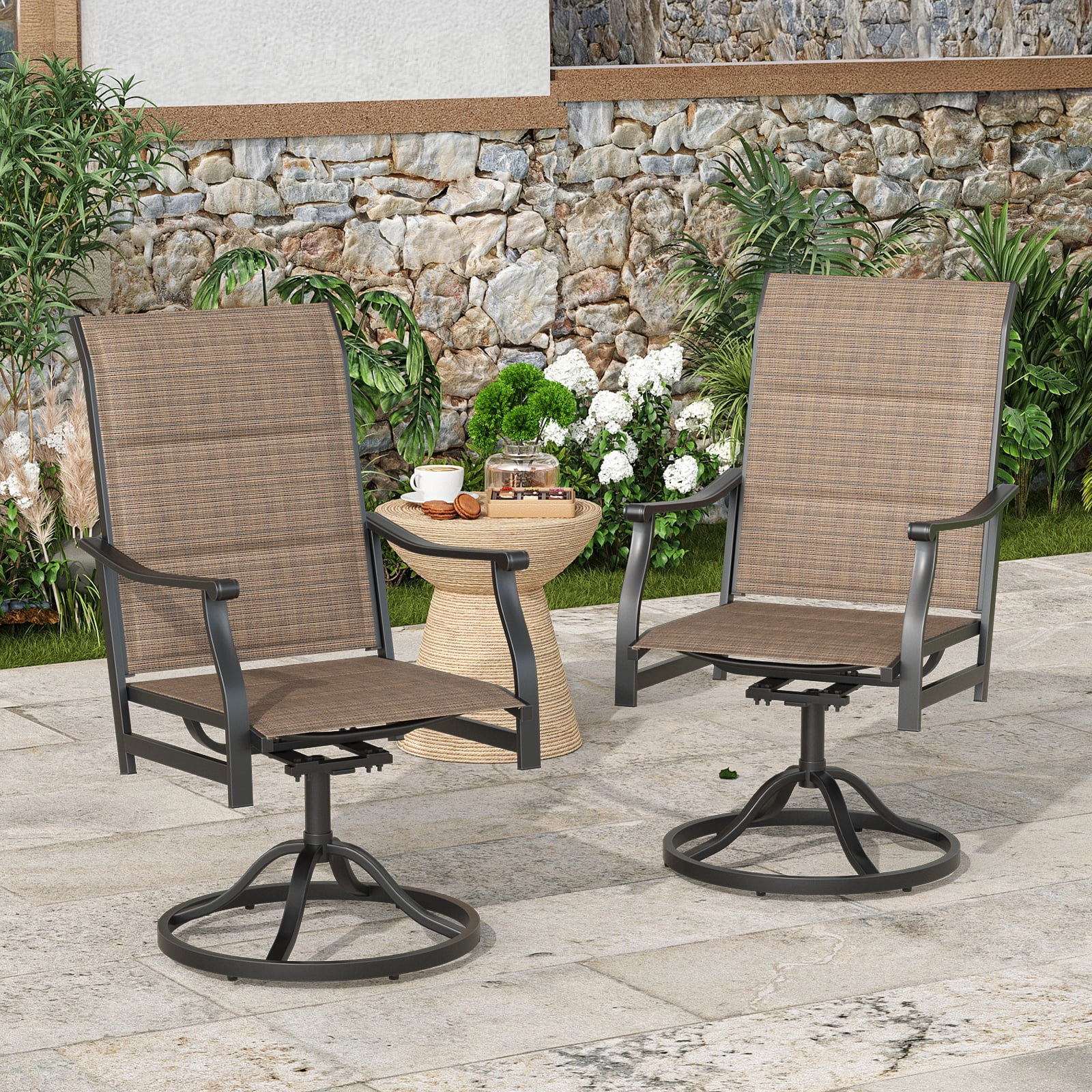STARY Outdoor Dining Chairs Set of 2, 360°Swivel Patio Dining Chair with Textilene Fabric, Outdoor Metal Armchair All Weather Resistant, Ergonomic Comfort, Perfect for Patio, Backyard, Balcony
