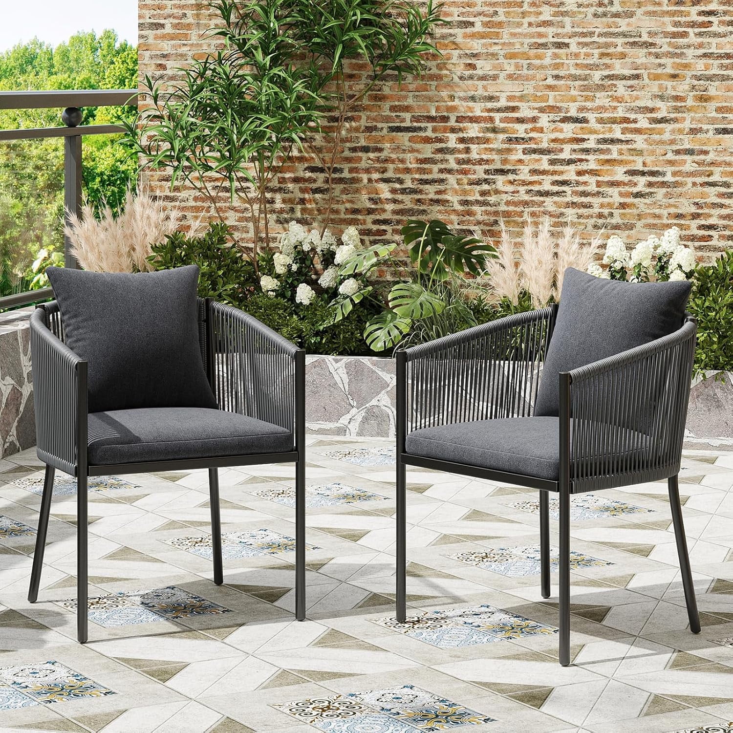 STARY Outdoor Dining Patio Chairs Set of 2, Rattan Wicker Bistro