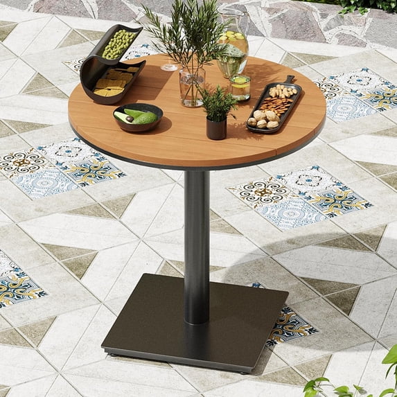 STARY Outdoor Side Table, Outdoor Dining Table of Patio Furniture Set, Plastic Wood-like Top Outdoor Bistro Table for Lawn, Deck, Backyard, Poolside