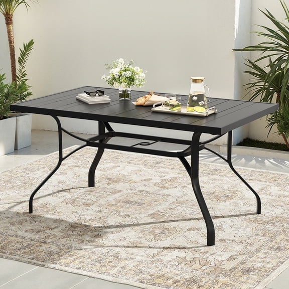 STARY Patio Dining Table 60"x35", Rectangle Outdoor Dining Table with 1.57" Umbrella Hole for Patio Graden Backyard and Poolside