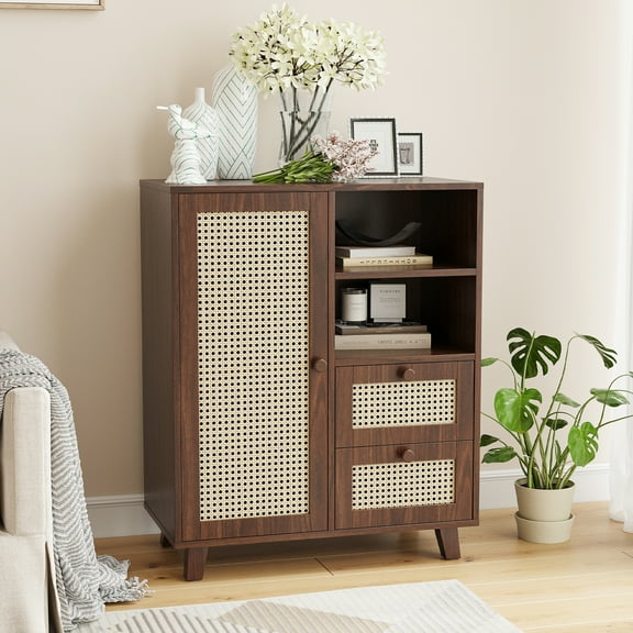 STARY Sideboard Buffet Cabinet, Accent Cabinet with Drawers and Adjustable Shelf for Kitchen, Living Room, Entryway, Walnut