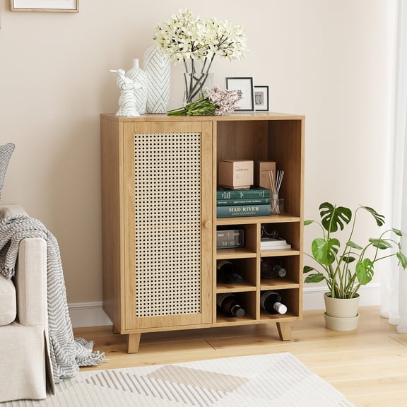STARY Sideboard Buffet Cabinet, Bar Cabinet with Wine Racks and Adjustable Shelf for Kitchen, Living Room, Home Bar, Nature