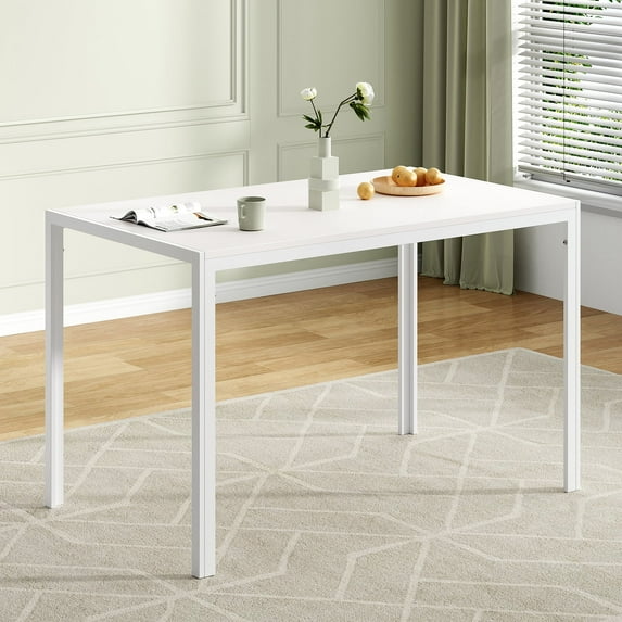 STARY White Dining Table for 4-6 Person,47" Rectangular Wooden Dining Table Top and Metal Frame for Home Kitchen Dining Desk (47 inch)