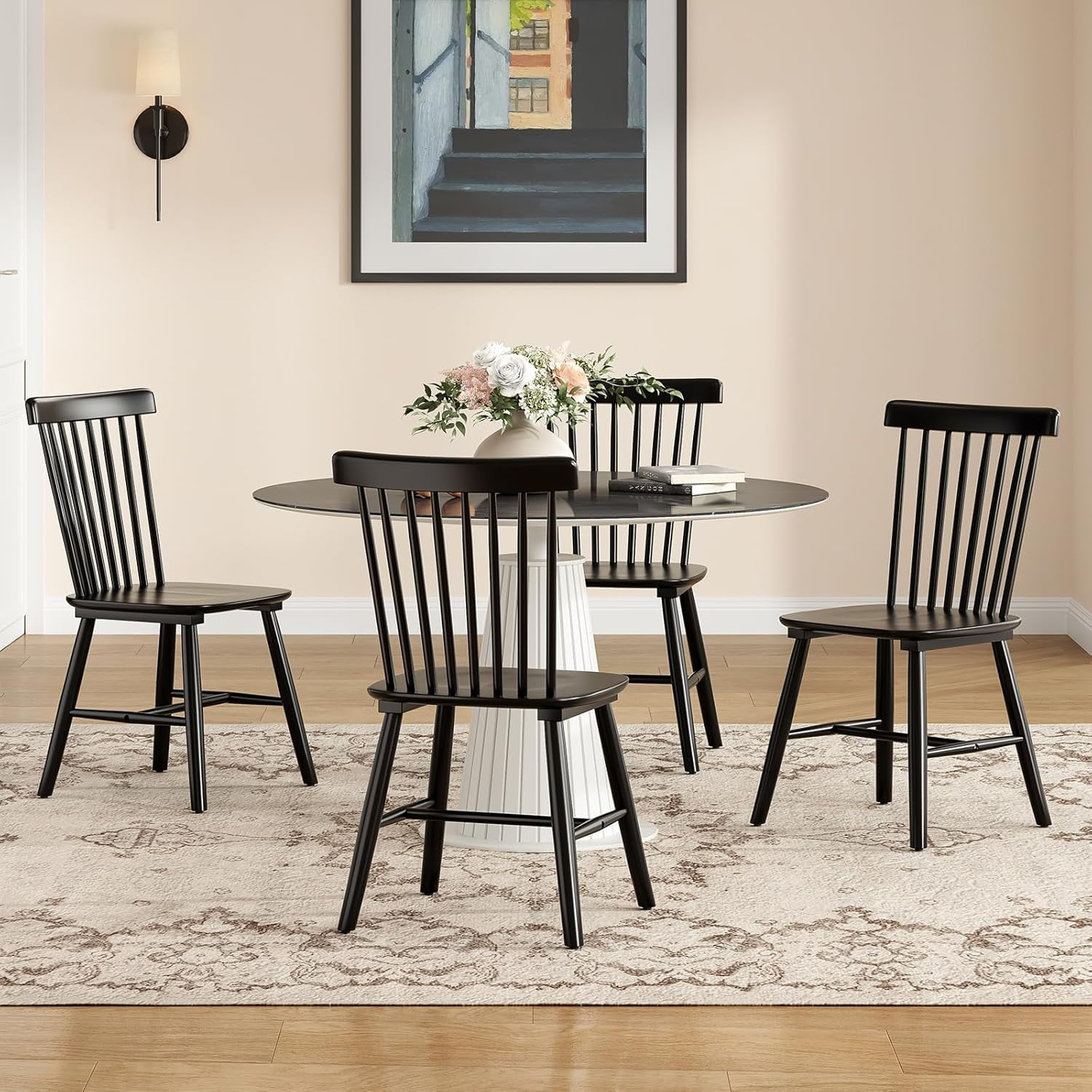 STARY Windsor Dining Chairs Set of 4, Kitchen & Dining Room Chairs with Spindle Back, Mid Century Modern Dining Table Chairs, Wood Dining Chair
