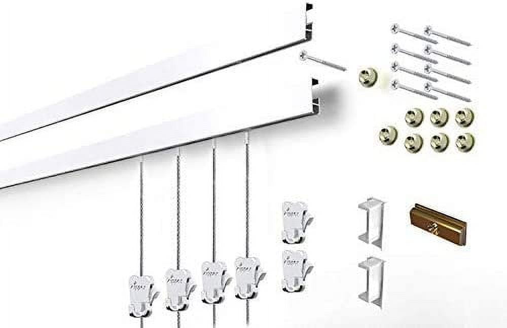 STAS Cliprail Picture Hanging System Set - Covers 19.69 ft of Wall Space - Basic Picture Rail & Art Hanging Gallery Kit White Rails, Includes 12 Hooks & Cords
