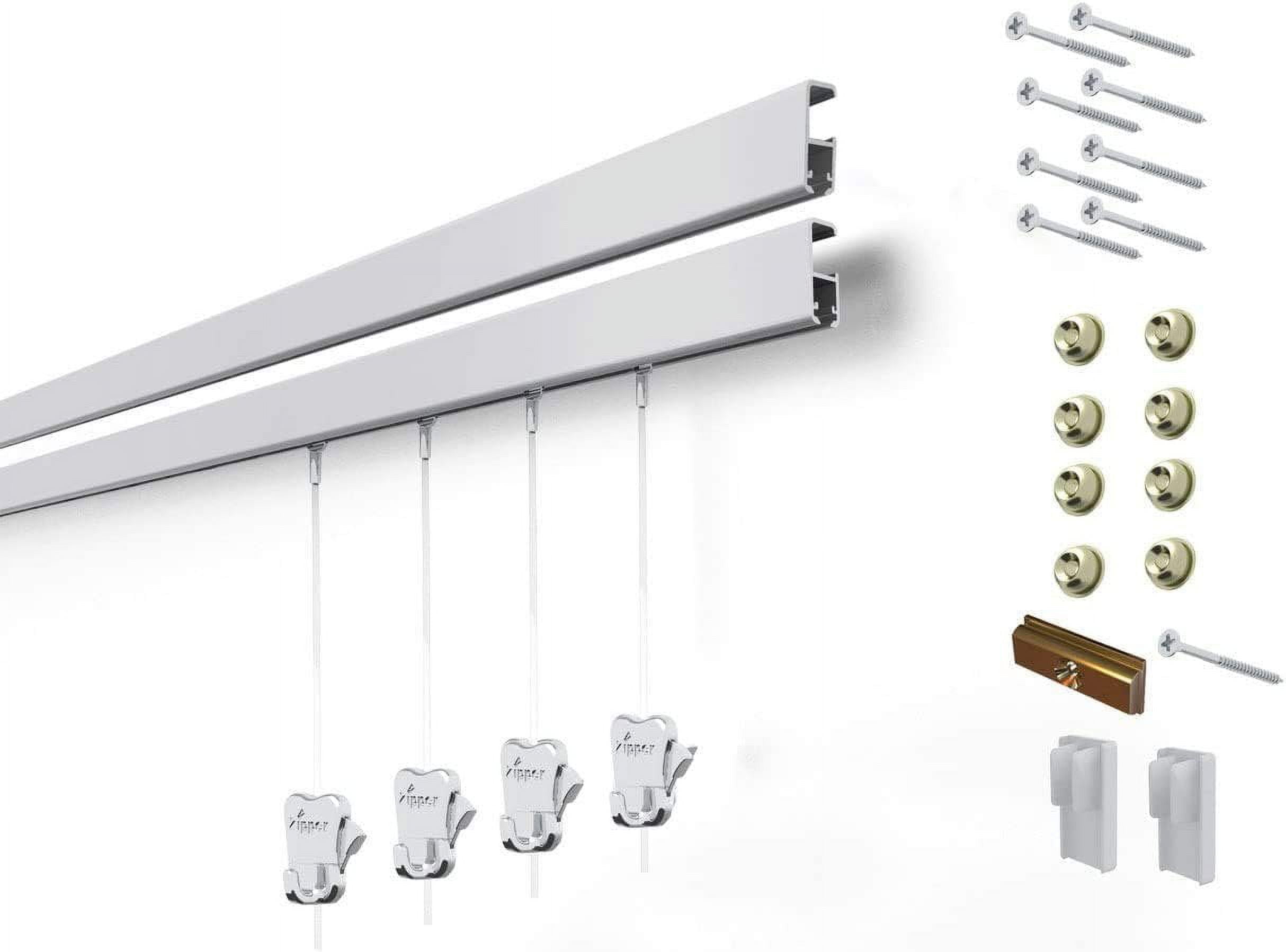 STAS Cliprail Pro Picture Hanging System Set - Covers 19.69 ft of Wall Space - Heavy Duty Picture Rail & Art Hanging Gallery Kit Without Nails - Home or Museum Matte Silver Rails, 8 Hooks & Cords