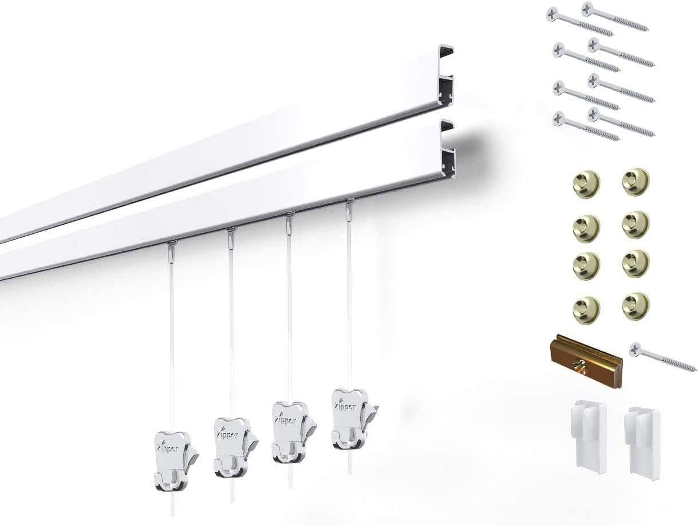 STAS Cliprail Pro Picture Hanging System Set White - Covers 19.69 ft of Wall Space - Heavy Duty Picture Rail & Art Hanging Gallery Kit Without Nails - for Home or Museum Includes 8 Hooks & Cords
