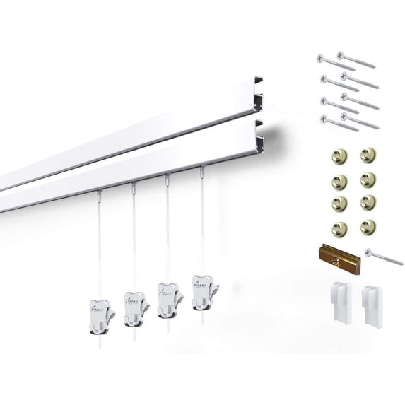 STAS Cliprail Pro Picture Hanging System Set White - Covers 19.69 ft of Wall Space - Heavy Duty Picture Rail & Art Hanging Gallery Kit Without Nails - for Home or Museum Includes 8 Hooks & Cords