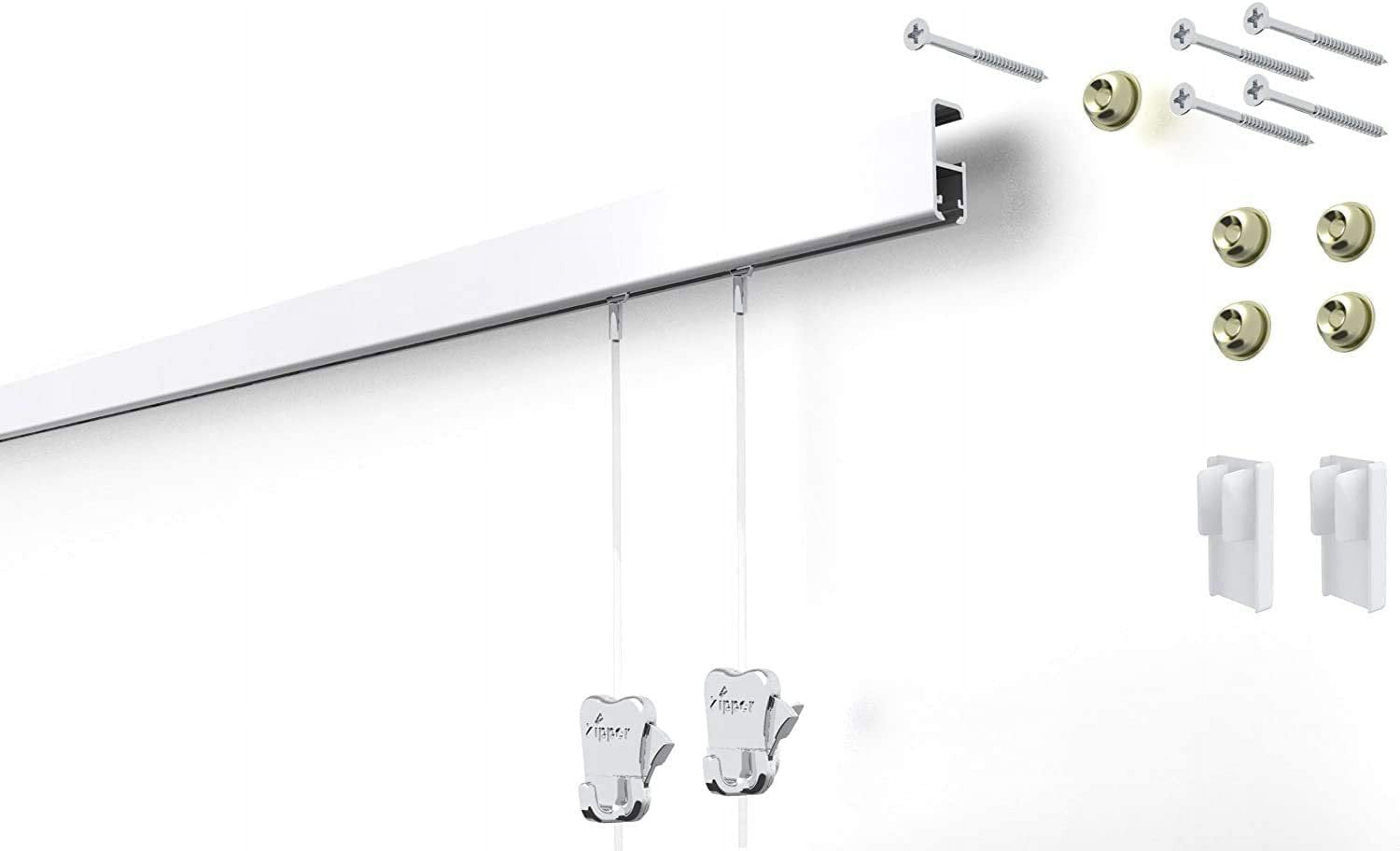STAS Cliprail Pro Picture Hanging System Set White - Covers 4.92 ft of Wall Space - Heavy Duty Picture Rail & Art Hanging Gallery Kit Without Nails - for Home or Museum Includes 2 Hooks & Cords