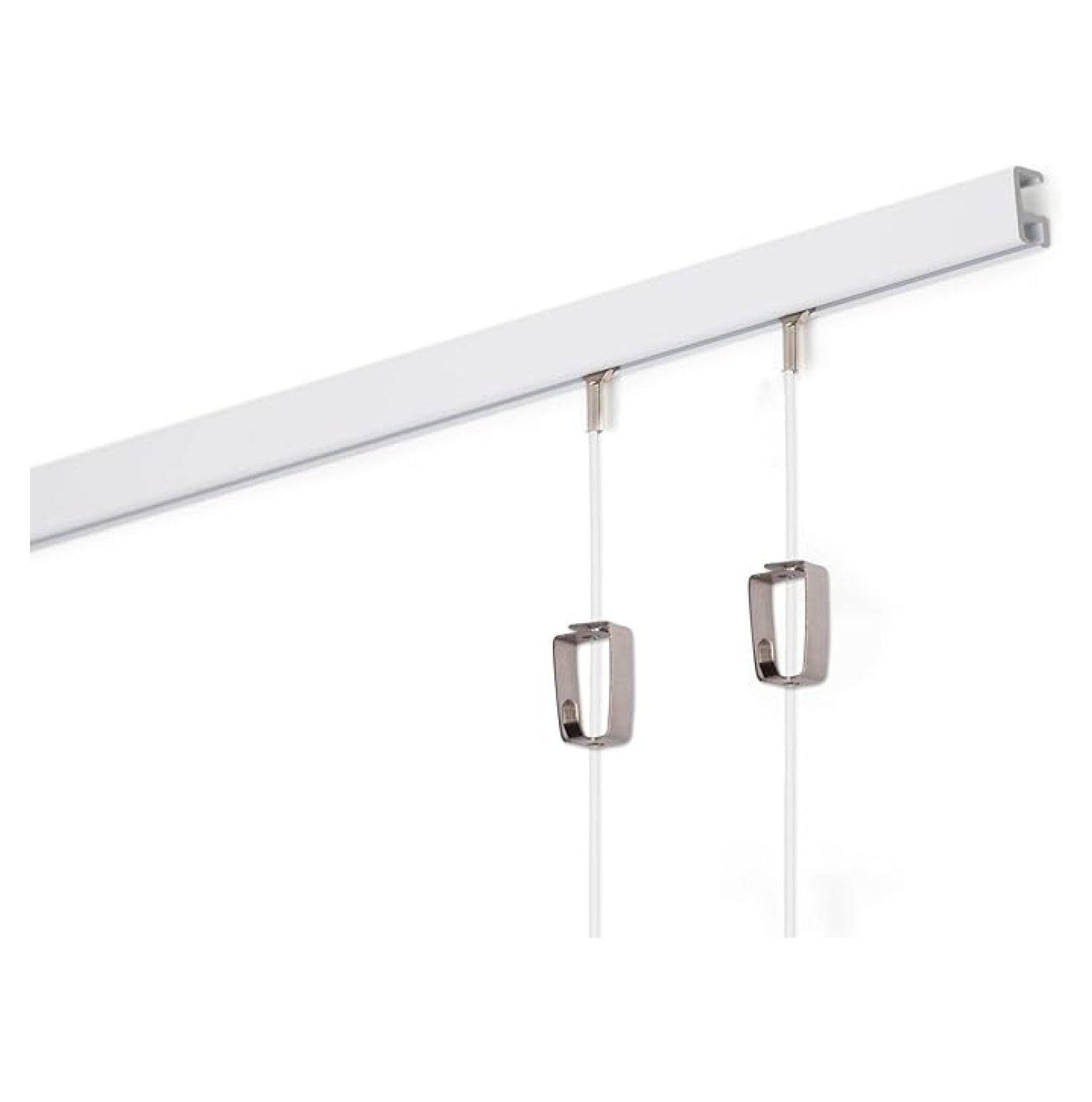 STAS Minirail Picture Hanging System Set - Covers 6.56 ft of Wall Space - Smallest Picture Rail & Art Hanging Kit for Art Display (White Rails, Includes 2 & Cords)