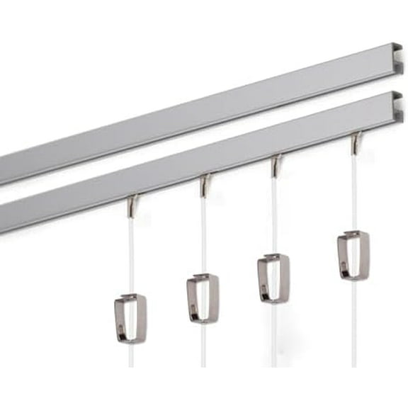STAS Minirail Picture Hanging System Set - Covers 9.84 ft of Wall Space - Smallest Picture Rail & Art Hanging Gallery Kit for Art Display (Matte Silver Rails, Includes 4 Hooks & Cords)