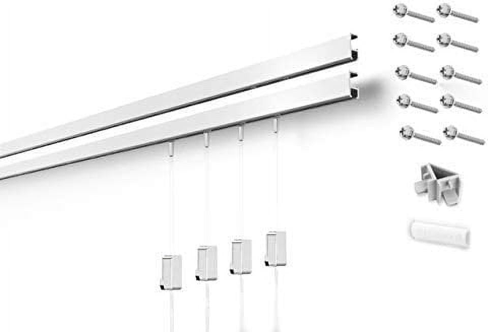 White Aluminum Picture Hanging System with Hooks and Cords, 9.84ft