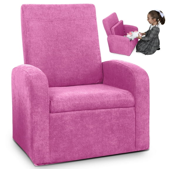 STASH Comfy Kids Sofa Chair with Toy Storage Folding Toddler Chair Converts to Ottoman, Hidden Under-Seat Chest, Supports 200 lb, Playroom or Bedroom Chair