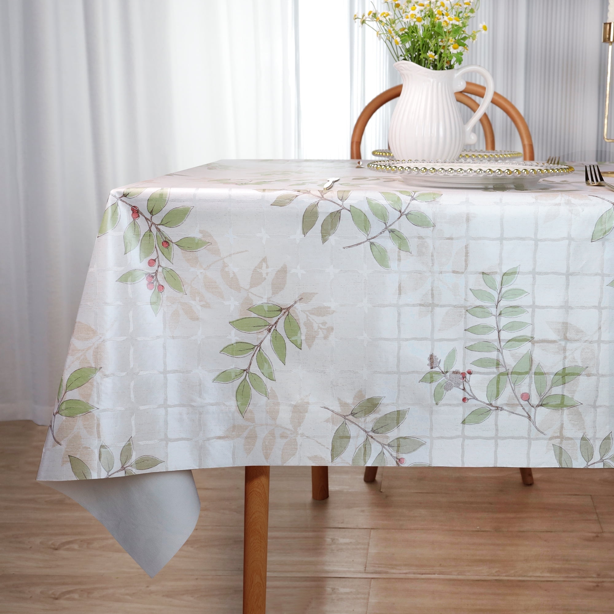 Statint STATINT 55 in. W x 106 in. L Vinyl Tablecloth Cottage Style Light Green ...