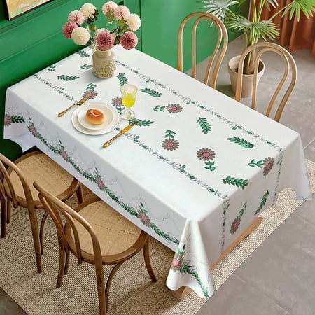 STATINT Botanical Floral Vinyl Tablecloth, Waterproof Oil-Proof Wipeable Heavy Duty Plastic Tablecloth, Rectangular, 55 in. x 78 in.