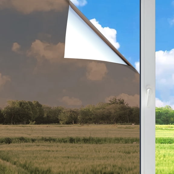 STATINT Privacy Window Film 35.4" x 196.8", One Way Window Tint Daytime Privacy Static Cling Non-Adhesive Mirror Window Tint for Home, Brown Silver
