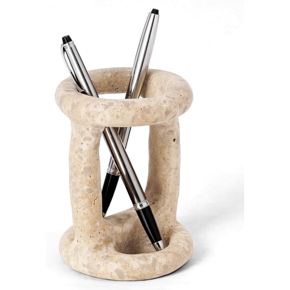 Radicaln Marble Stationary Holder 4 inches Travertine Handmade Maker Organizer For Office Supplies, Ideal Pencil Holders & Desk Organizer, Pen Holder For Desk
