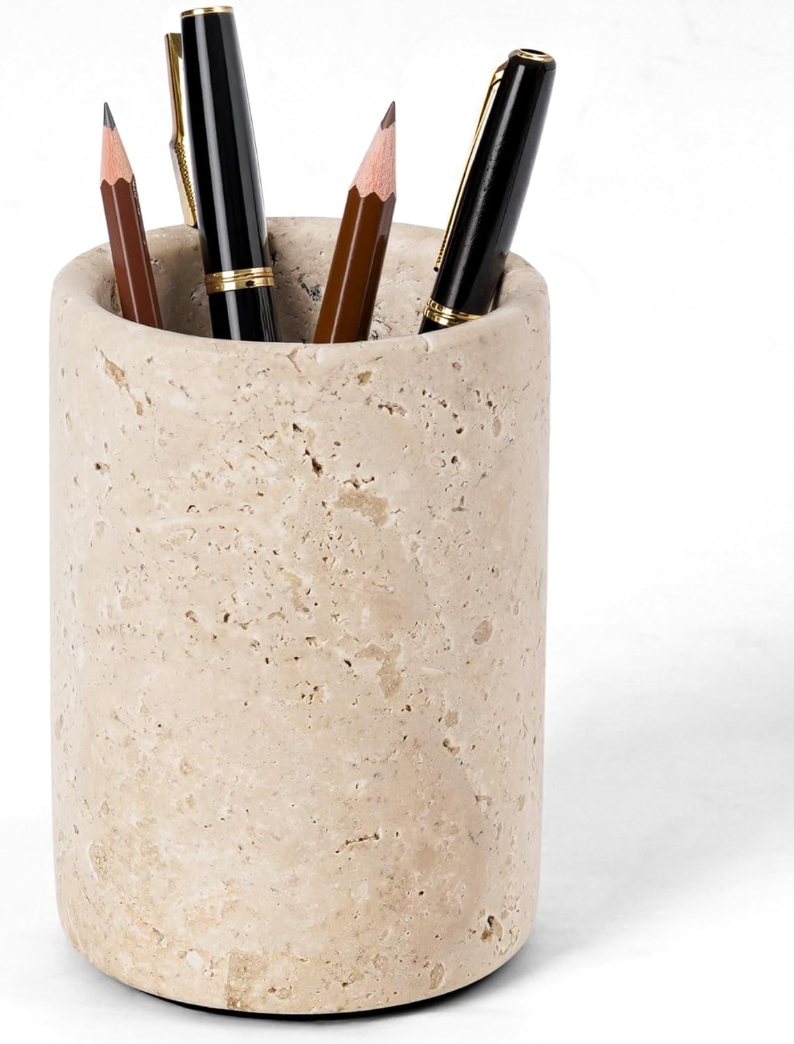 Radicaln Travertine Marble Stationary Holder 4" – Pencil Stand for Desk, Makeup Brush Holder, Toothbrush Organizer, Office Supplies Caddy, Minimalist Décor