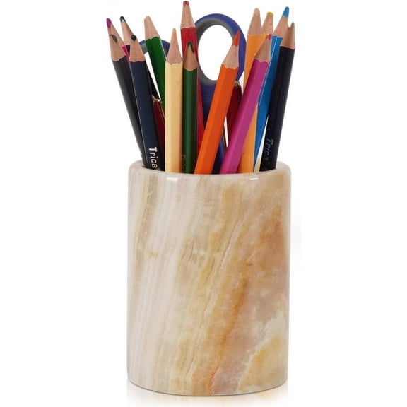 Radicaln White Onyx Marble Stationary Holder 4" – Pen Cup for Desk, Makeup Brush Organizer, Toothbrush Holder, Pencil Storage, Office Supplies & Home Décor