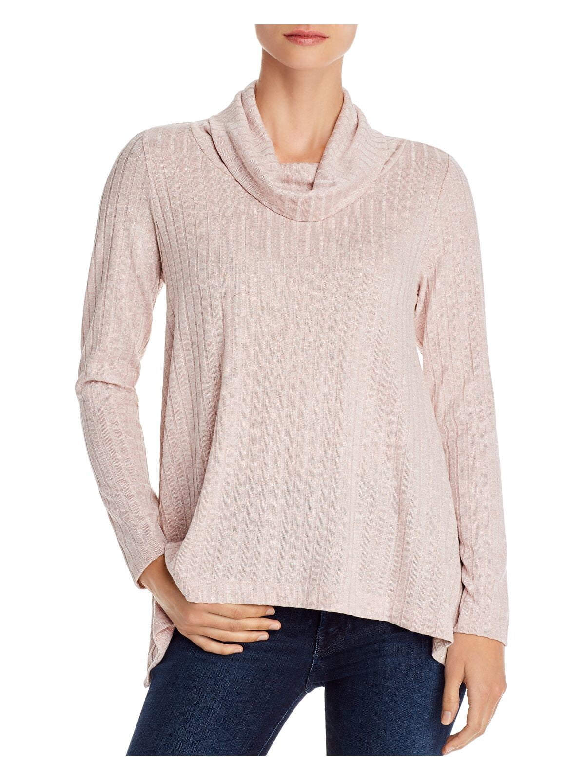 STATUS BY CHENAULT Womens Pink Stretch Metallic Ribbed Long Sleeve Cowl Neck Sweater S Walmart