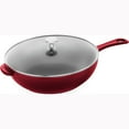 thumbnail image 1 of STAUB Cast Iron Pan with Lid 10-inch, 2.9 Quart Serves 2-3, Fry Pan, Cast Iron Skillet, Wok, Made in France, Grenadine, 1 of 2