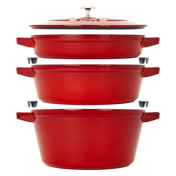 Staub 4 Piece Cherry Red Stackable Cast Iron Cookware Set