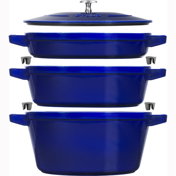 Staub 4 Piece Sapphire Blue Stackable Cast Iron Cookware Set