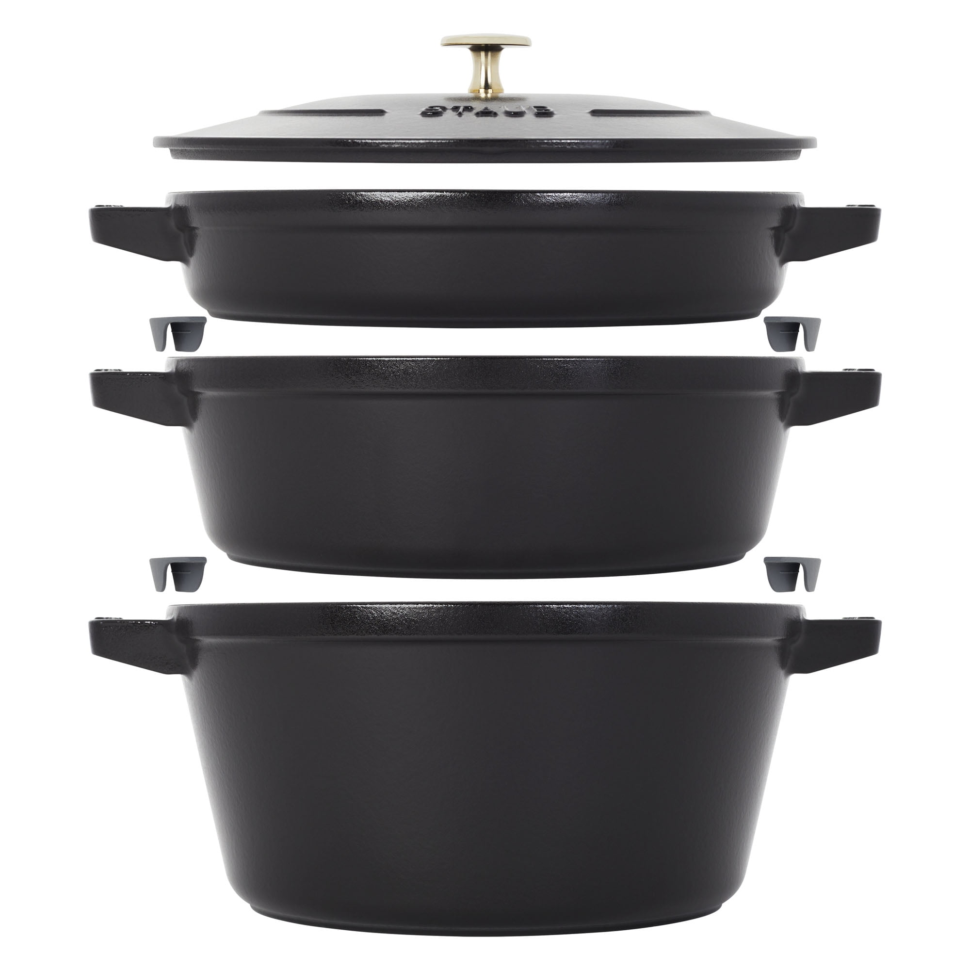  STAUB Cast Iron Set 4-pc, Stackable Space-Saving Cookware Set,  Dutch Oven, Skillet, Grill Pan with Universal Lid, Made in France, Cherry:  Home & Kitchen