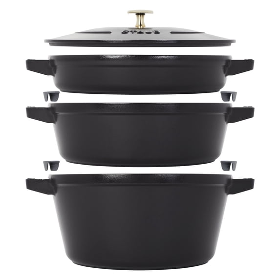 Staub 4 Piece Matte Black Stackable Cast Iron Cookware Set