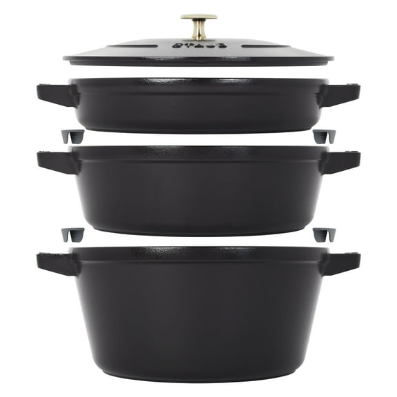 Staub 4 Piece Matte Black Stackable Cast Iron Cookware Set