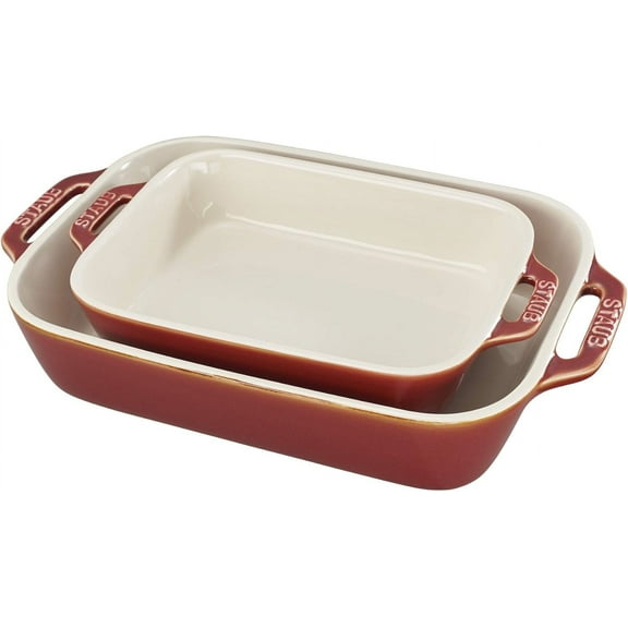 STAUB Ceramic Rectangular Baking Dish Set, 2 pc, Red