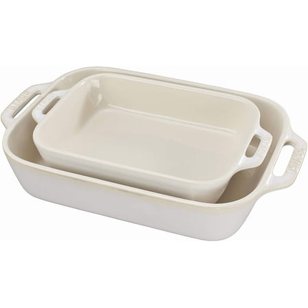 STAUB Ceramic Rectangular Baking Dish Set, 2 pc, Rustic Ivory