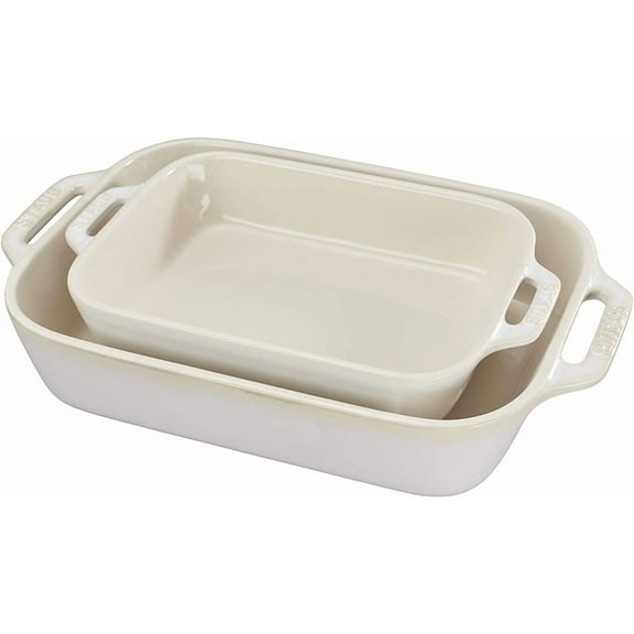STAUB Ceramic Rectangular Baking Dish Set, 2 pc, Rustic Ivory