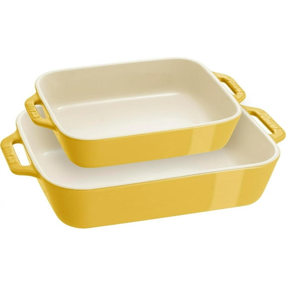 STAUB Ceramic Rectangular Baking Dish Set, Casserole Dish, 2-Piece, Citron