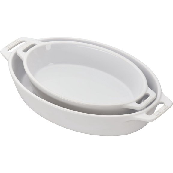 Staub White Oval Ceramic Dish - 1.1 Qt Oven & Dishwasher Safe Roasting Pan