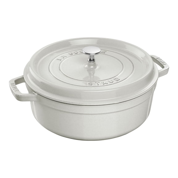 STAUB La Cocotte 4 L Cast Iron Round Cocotte Flat, White Truffle