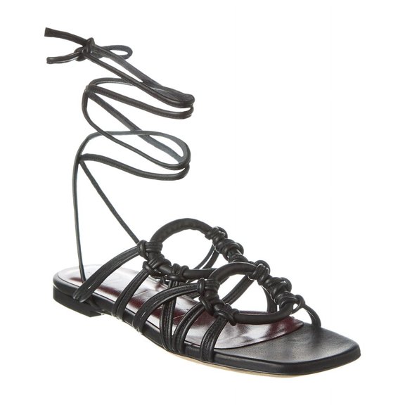 STAUD Adeline Lace-Up Leather Sandal, 35, Black