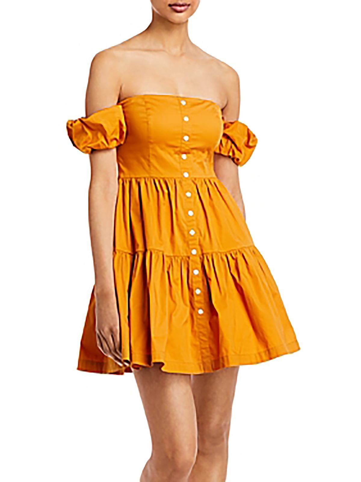 open lace back dress Staud Mustard Orange Sophie Faux Leather Peplum Top, L  Reprise