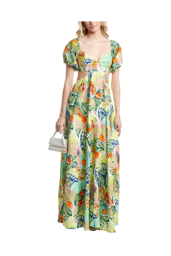 womens Coliseum Linen Maxi Dress, 2, Green