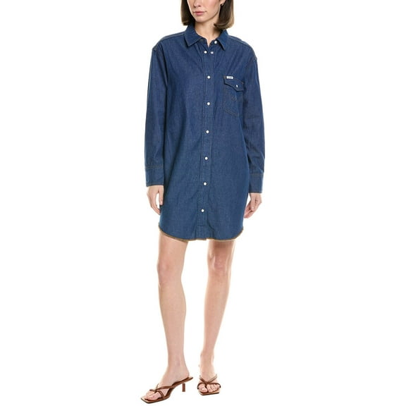 STAUD womens x Wrangler The Oversized Western Shirtdress, s, Blue
