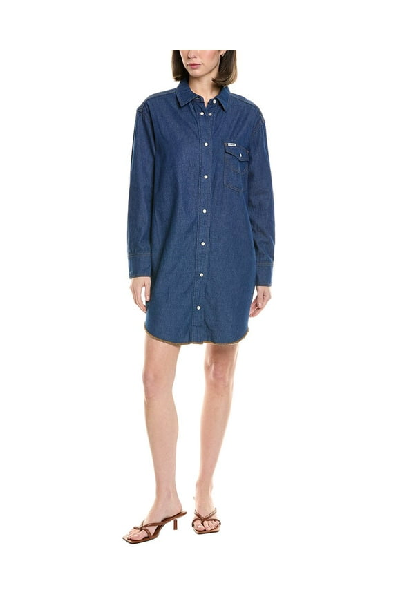 womens x Wrangler The Oversized Western Shirtdress, xs, Blue