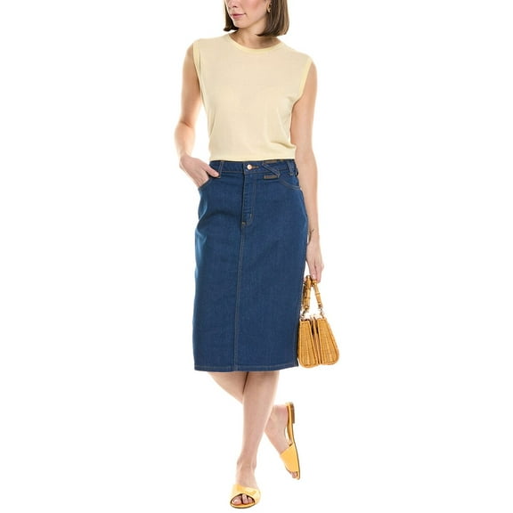 STAUD womens x Wrangler The Pencil Skirt, 24, Blue