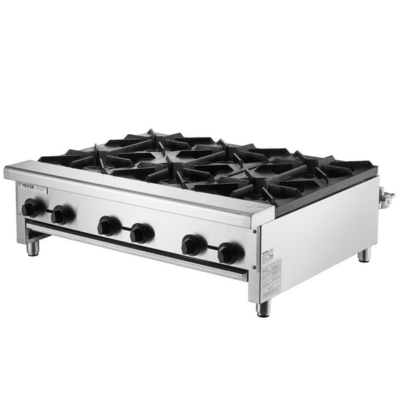 STAWAY 6-Burner Gas Range Stove - Professional Countertop Hot Plate - 168,000 BTU for Quick Cooking - Natural Gas & Propane Compatible - Easy to Clean Stainless Steel