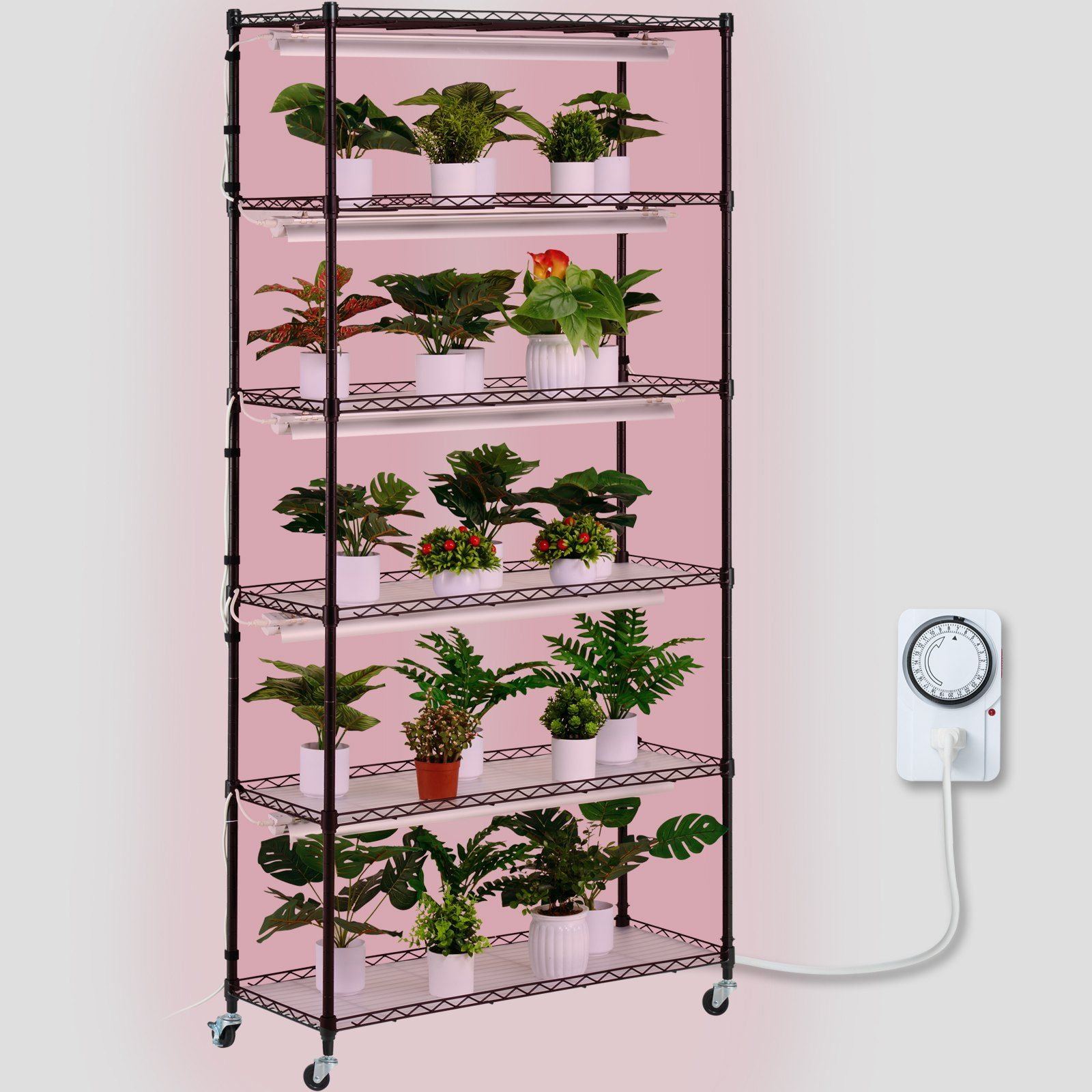 STAWAY 6-Tier Plant Stand with Grow Light - 150W Full Spectrum LED for  Indoor Plants, Adjustable Timer, Mobile Shelf with Wheels, Perfect for Seed  Starting, Supports 360 lbs - Walmart.com, image size:1600x1600