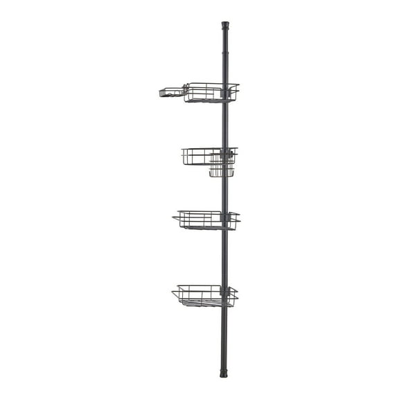 STAWAY Adjustable Shower Corner Caddy Tension Pole - Rust-Proof Bathroom Organizer with 4 Trays, Soap & Toothbrush Holders, Towel Racks - Easy Installation, Corrosion-Resistant Design