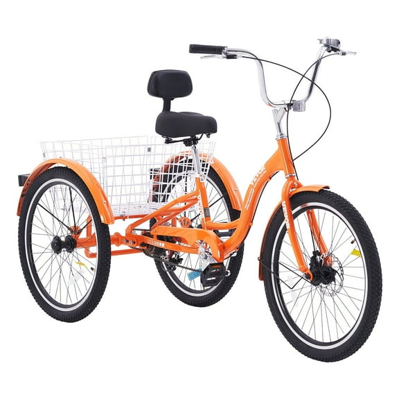 STAWAY Adult Tricycle - 24 Inch Three-Wheeled Bike with Adjustable Seat & Large Basket - Lightweight Aluminum Cruiser for Seniors & Shopping in Orange